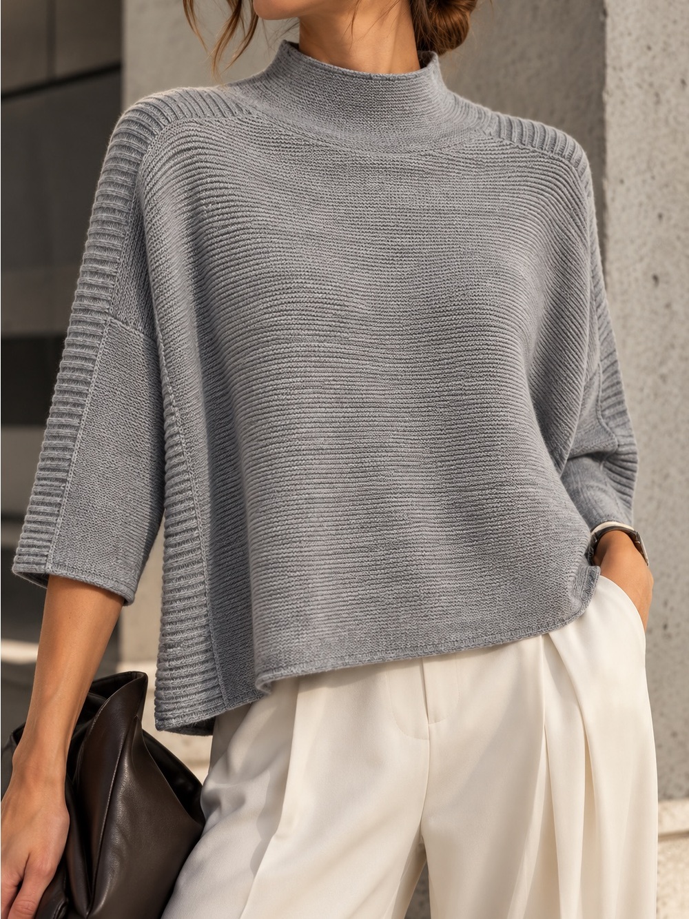 Kerisma Gray Oversized Mock Neck Poncho Sweater Wool Blend O/S